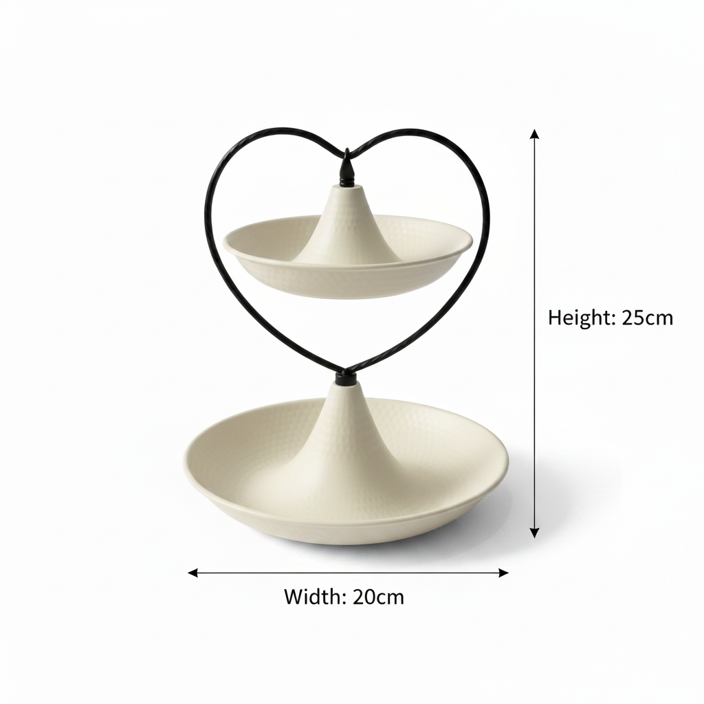 Cream Round 2-Tier Metal Serving Tray - 25 × 20 cm