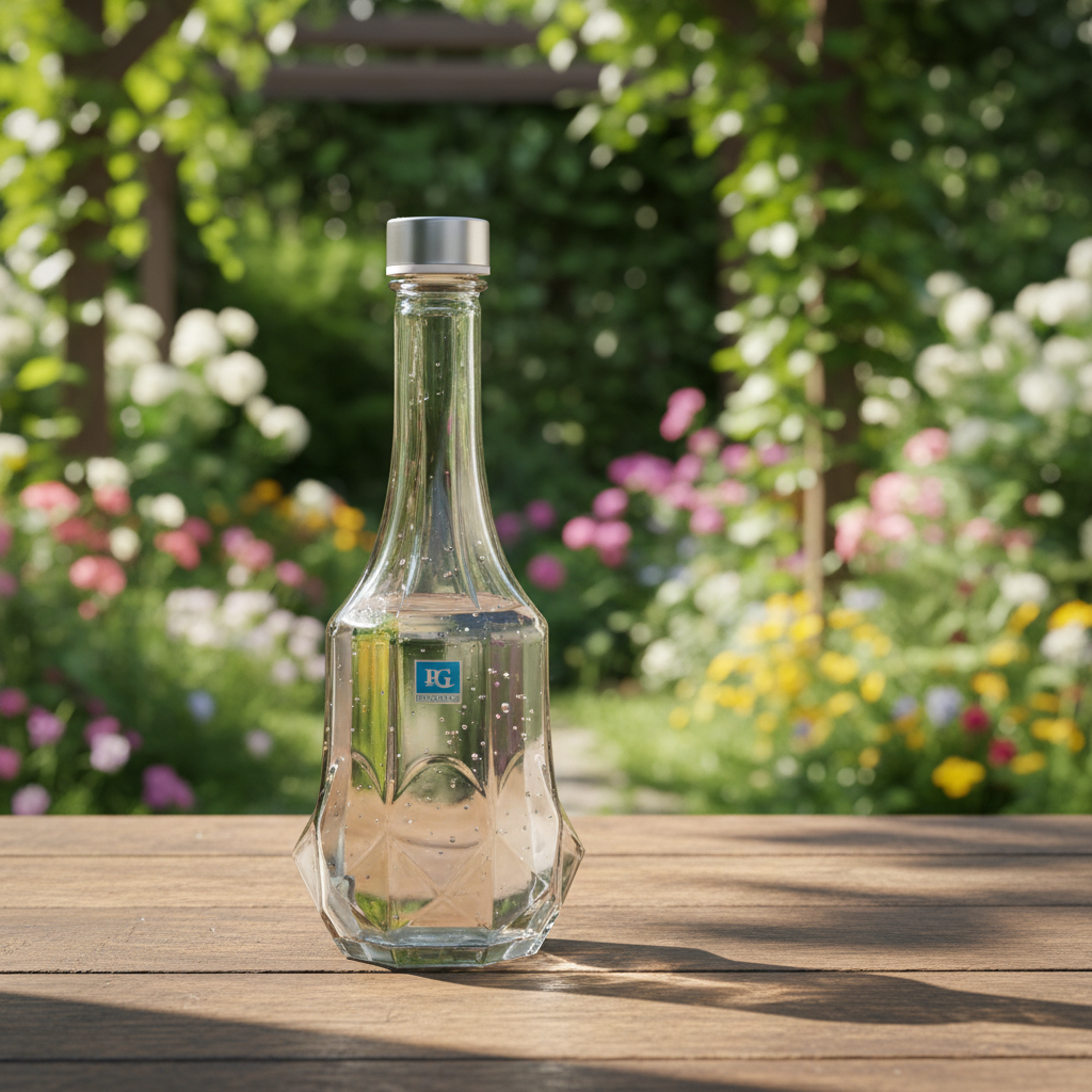 Pishgaman Elegant Faceted Clear Glass Water Bottle 1500ml – Premium Hexagonal Design with Secure Silver Metal Cap
