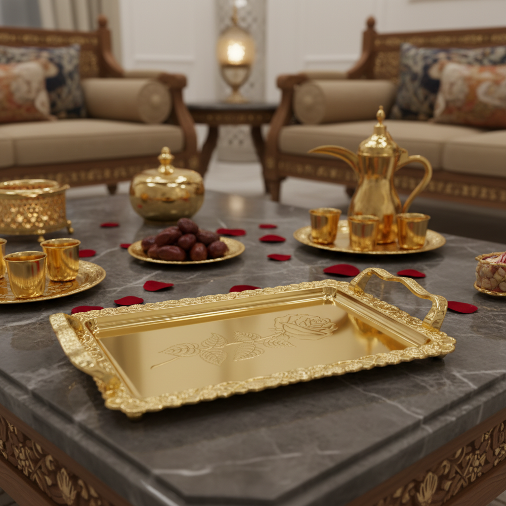 Germax Golden Steel Rectangle Serving Tray-18cmX24cm