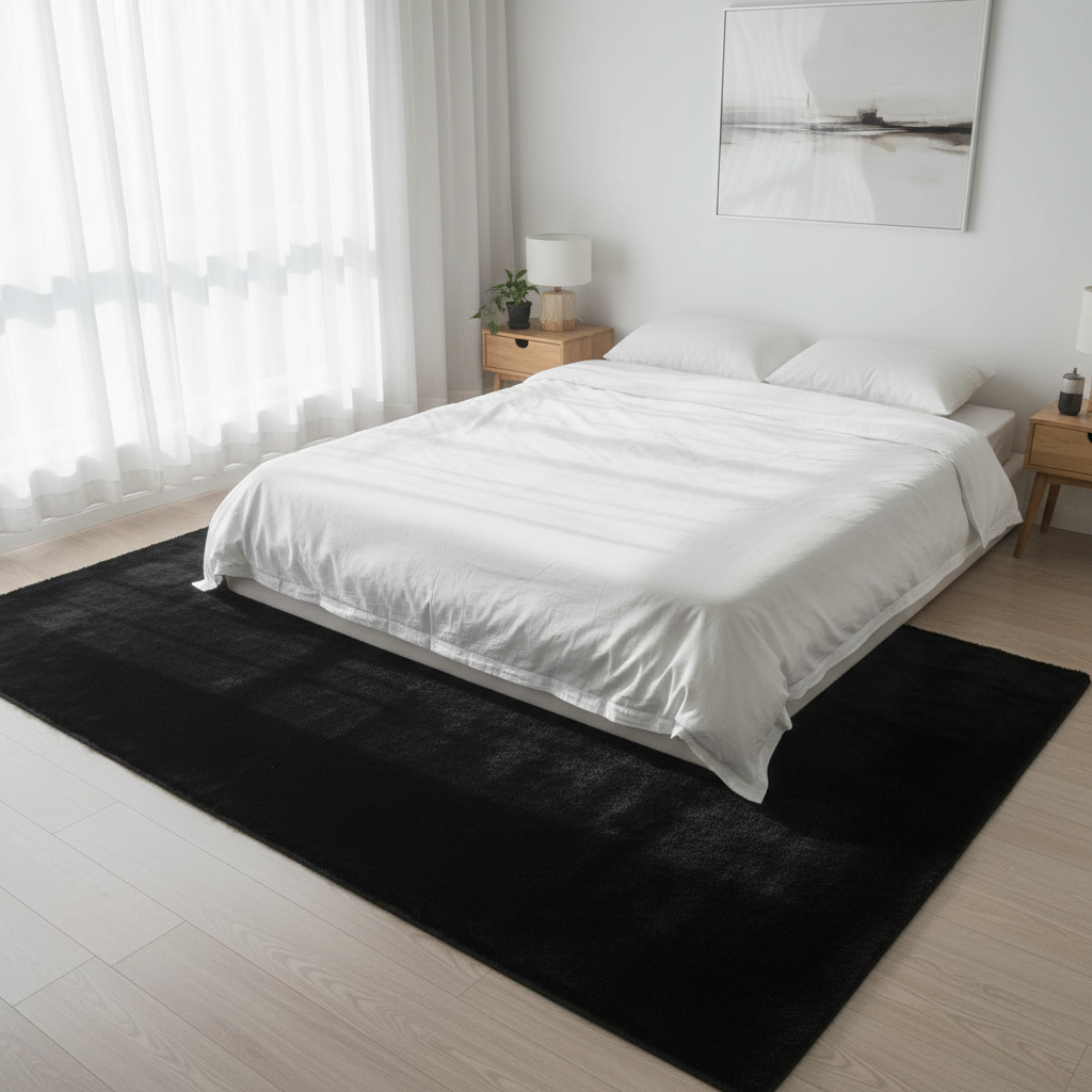 Black Elegant Luxury Fur Mat | Ultra-Soft Plush Area Rug for Living Room, Bedroom & Majlis | 180 × 250 cm | Premium Home Décor
