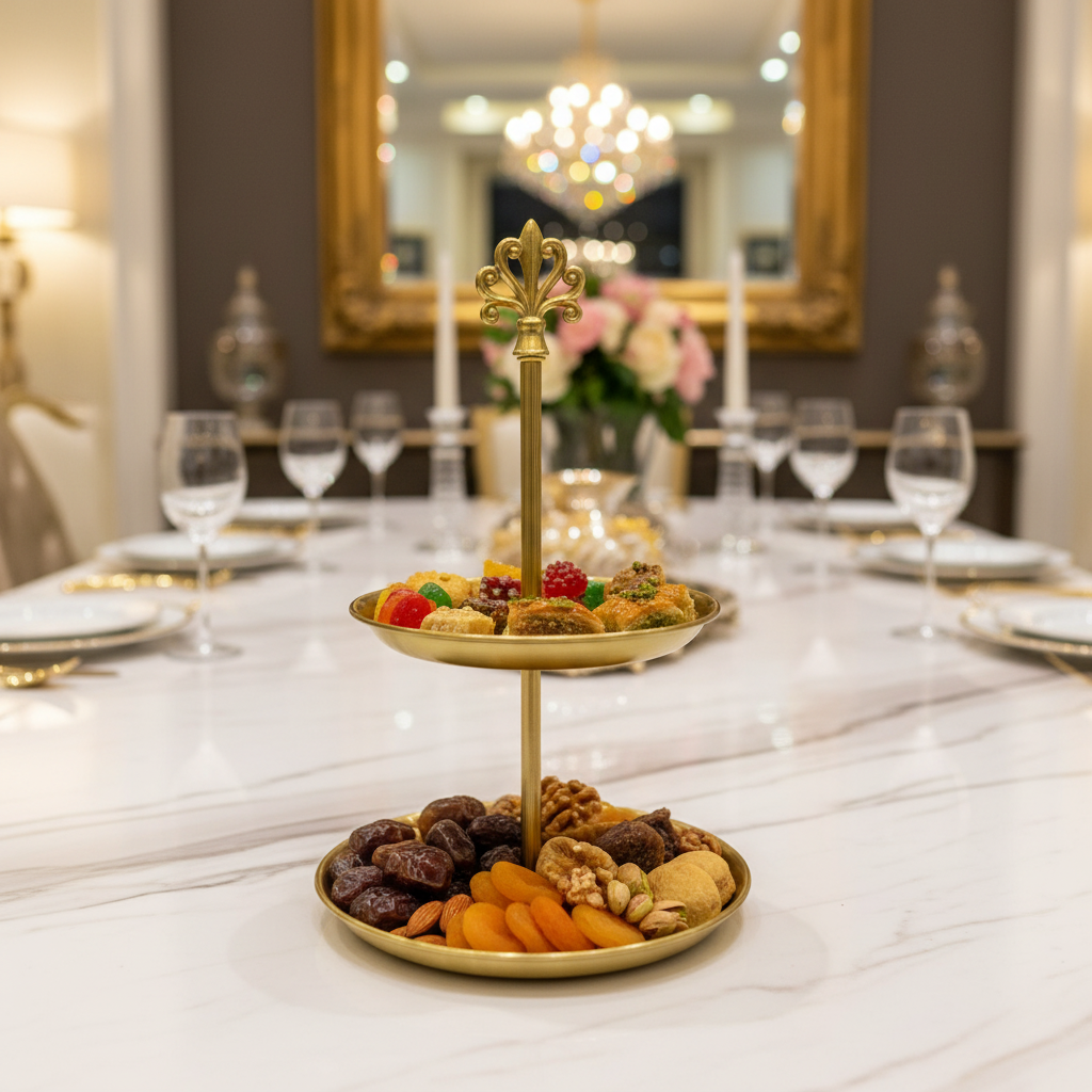 AKDC Gold 2 Tier Candy Display Stand Compact Dessert Stand for Home and Events 35 cm