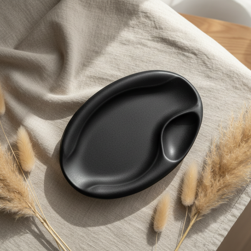 Black Matte Ceramic Oval Serving Plate – 18×30cm