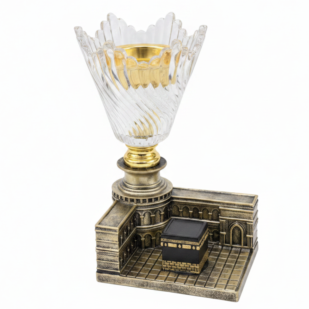 Crystal Glass & Chalk Incense Burner with Kaaba Design | 22×13×10 cm | Luxury Arabic Home Décor