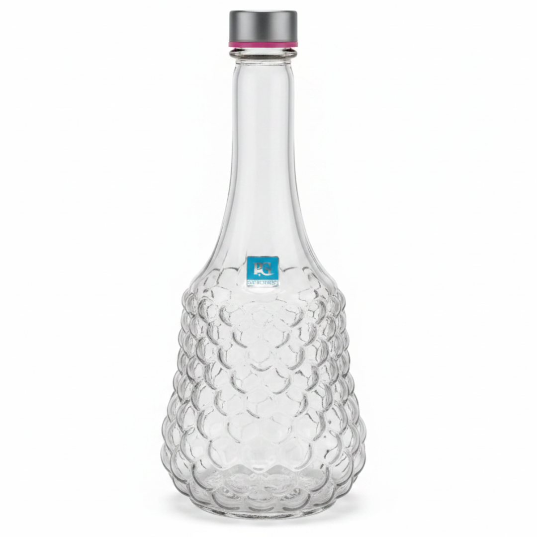 Pishgaman Elegant Textured Glass Water Bottle 1500ml — Premium Bubble Pattern Decanter with Airtight Silver Cap
