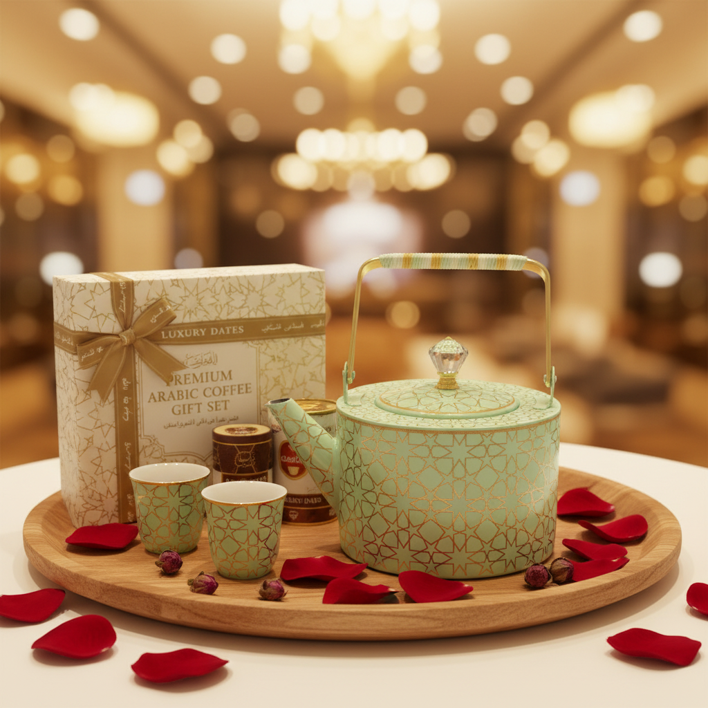 Mint Green & Gold Islamic Geometric Metal Tea Kettle with Crystal Lid Knob | Elegant Arabic Tea Serving Kettle | 2 Litre
