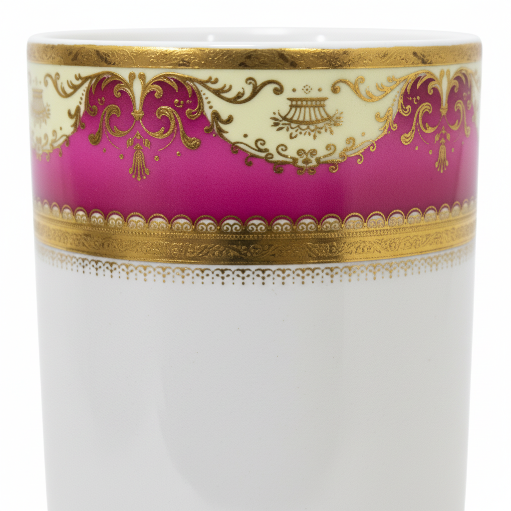 White with Pink & Gold Ornate Design Ceramic Mug - 300ml