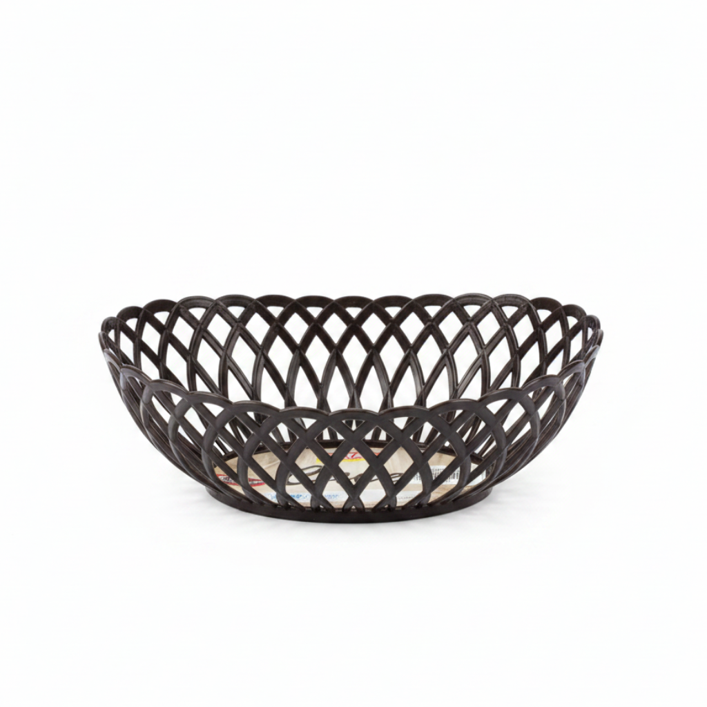 Exclusive Plastic Cane-Style Woven Design Oval Basket - 30×22 cm - Beige / Brown / White