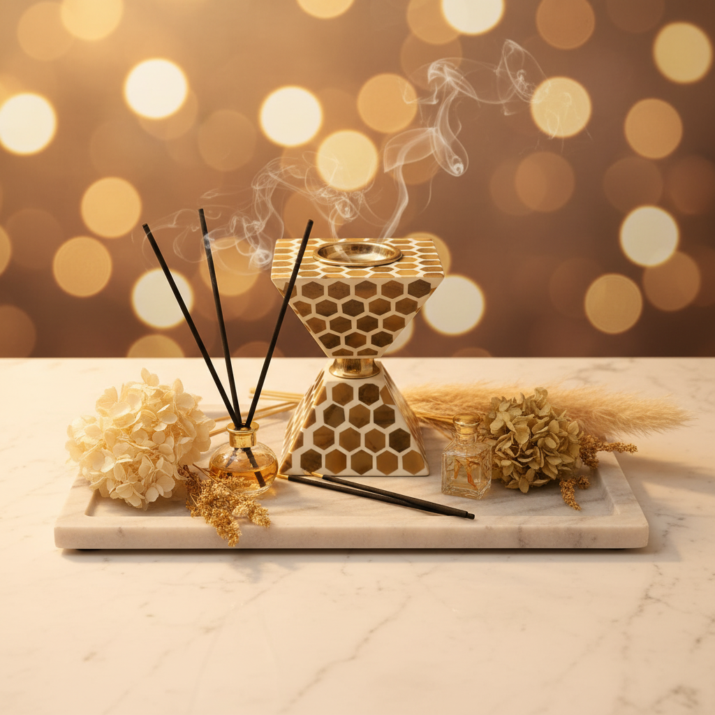 Gold & Cream Plastic-Coated Incense Burner - 17×12cm