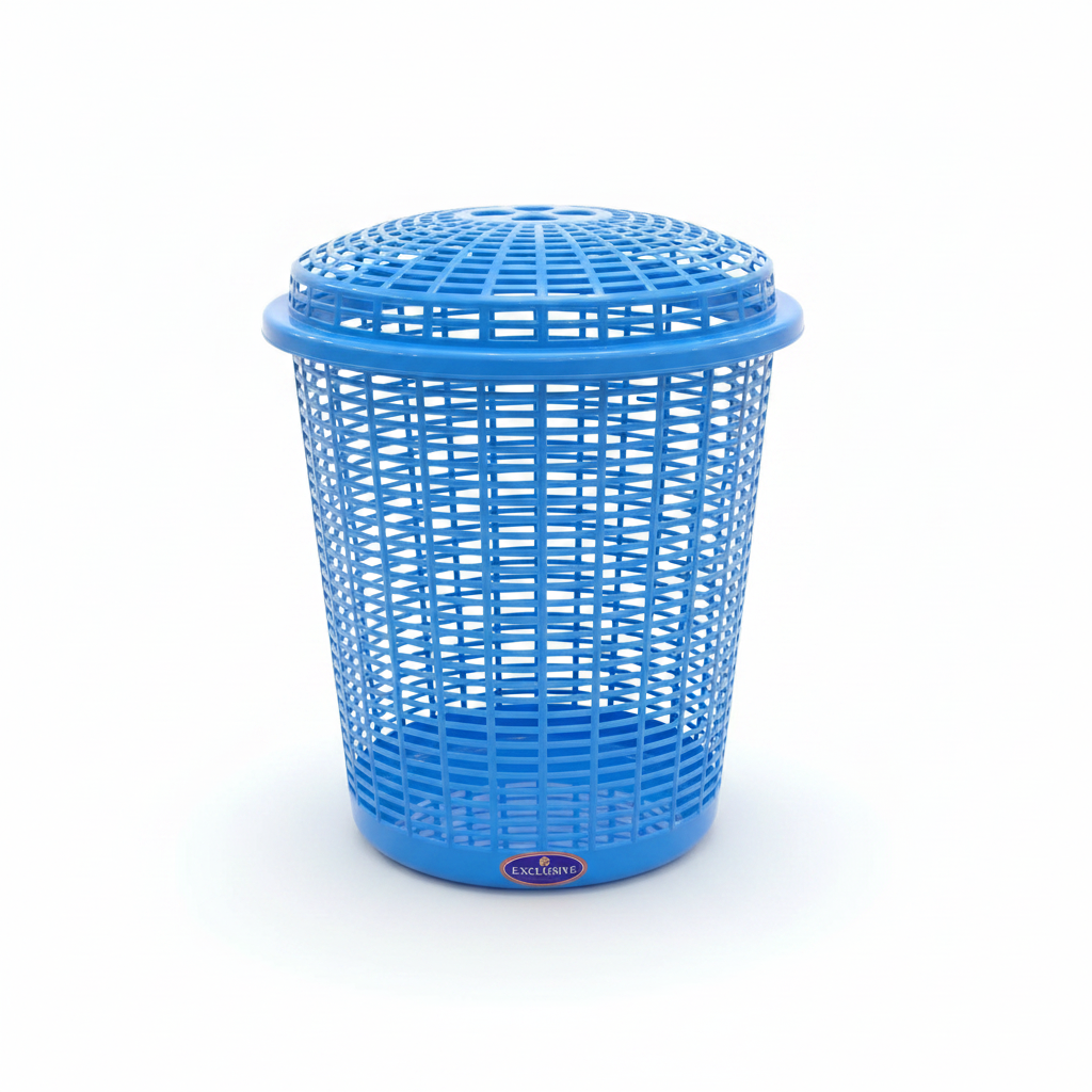 Exclusive Plastic Laundry Basket with Lid - 50 × 38 cm - Beige / Blue / Pink