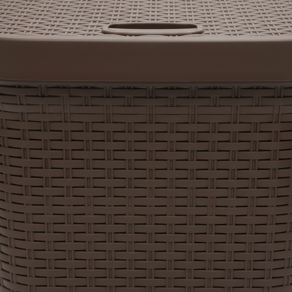 Esqube Delta Plastic Laundry Basket with Lid - 55 × 45 × 33 cm - Dark Brown / Grey / Black