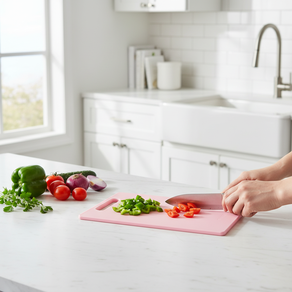 KitchenMark PE Plastic Cutting Board - 34 x 23 x 1cm - Navy Blue / Teal Green / Pink
