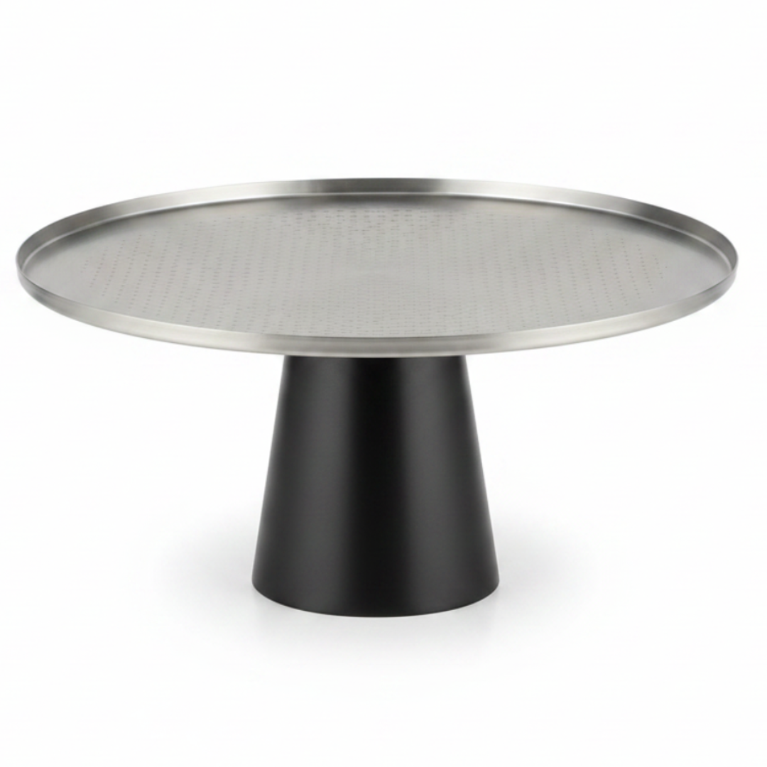Luhpar Black Wooden Footed Brushed Silver Stainless Steel Cake Stand - 13×27 cm