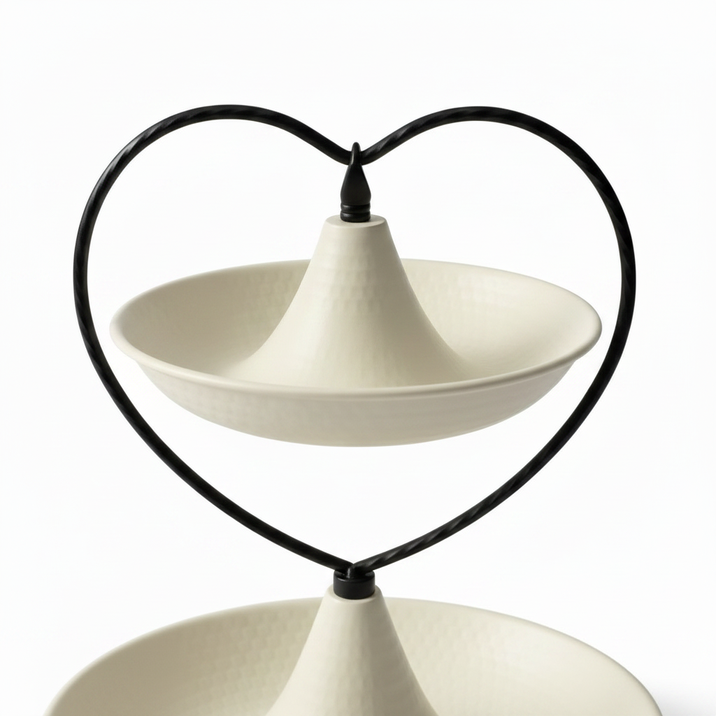 Cream Round 2-Tier Metal Serving Tray - 25 × 20 cm