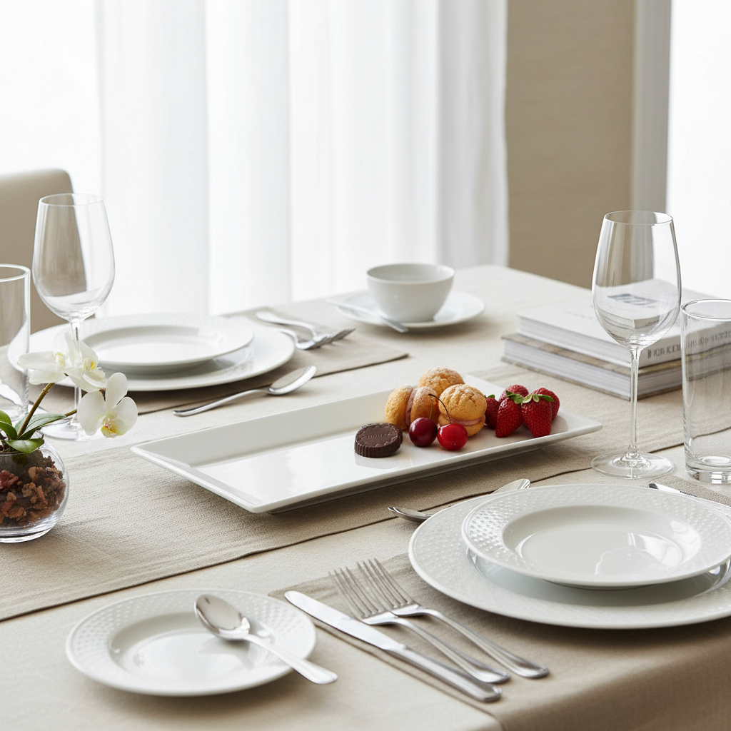 Symphony White Ceramic Rectangular Serving Platter – 37.4×18.8 cm