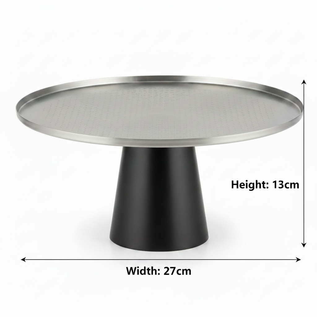 Luhpar Black Wooden Footed Brushed Silver Stainless Steel Cake Stand - 13×27 cm