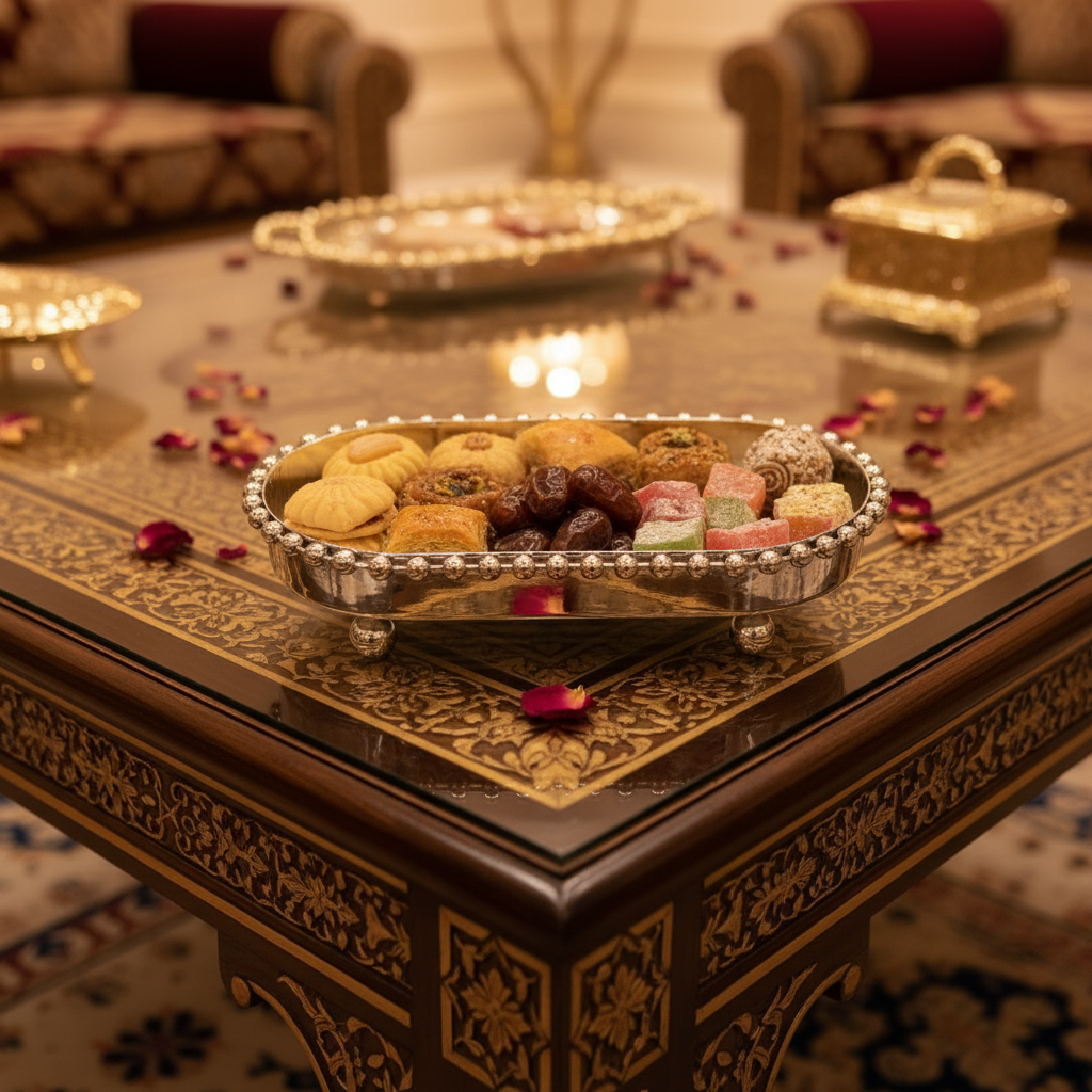 Silver Metal Oval Candy & Sweets Serving Tray with Beaded Pearl Border and Ball Feet — 20×10 cm