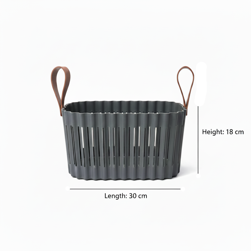 Sun Plast Plastic Basket with Handle - 18 × 30 × 20 cm - Grey / Cream