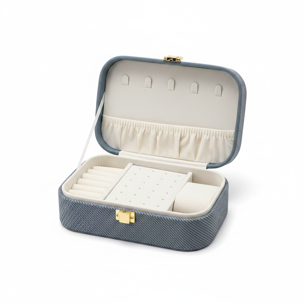 Rectangle Rexin Jewellery Box - 20×14×7cm - Grey / Pink / Cream