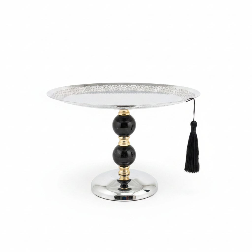 Black & Gold Footed Silver Metal Candy Tray – 20×25cm