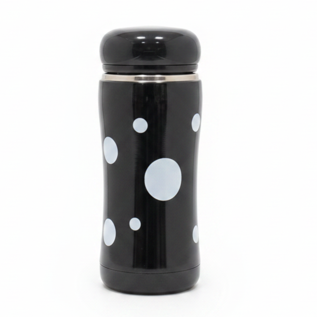 Black & White Polka Dot Stainless Steel Vacuum Bottle — 320ml