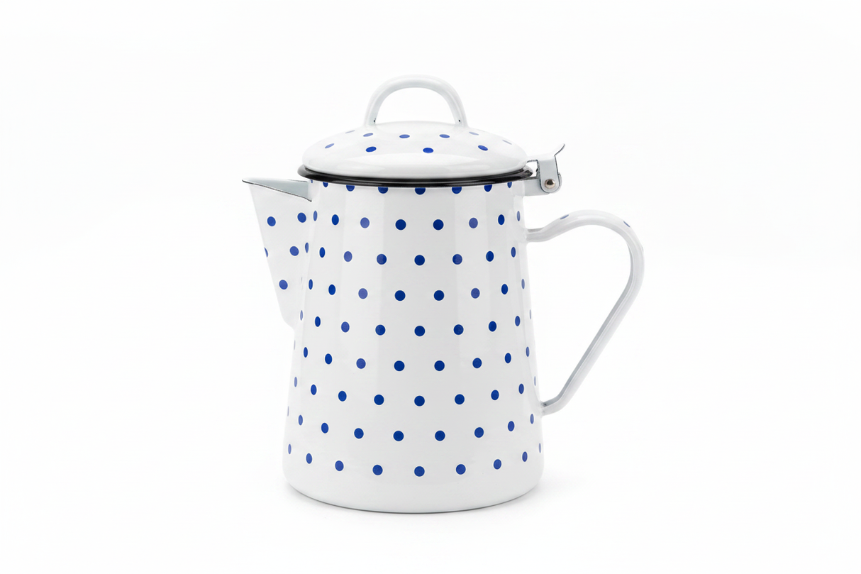 Velvet White Enamel Kettle with Blue Polka Dot Print — 1.8 Ltr