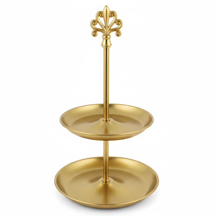 AKDC Gold 2 Tier Candy Display Stand Compact Dessert Stand for Home and Events 35 cm