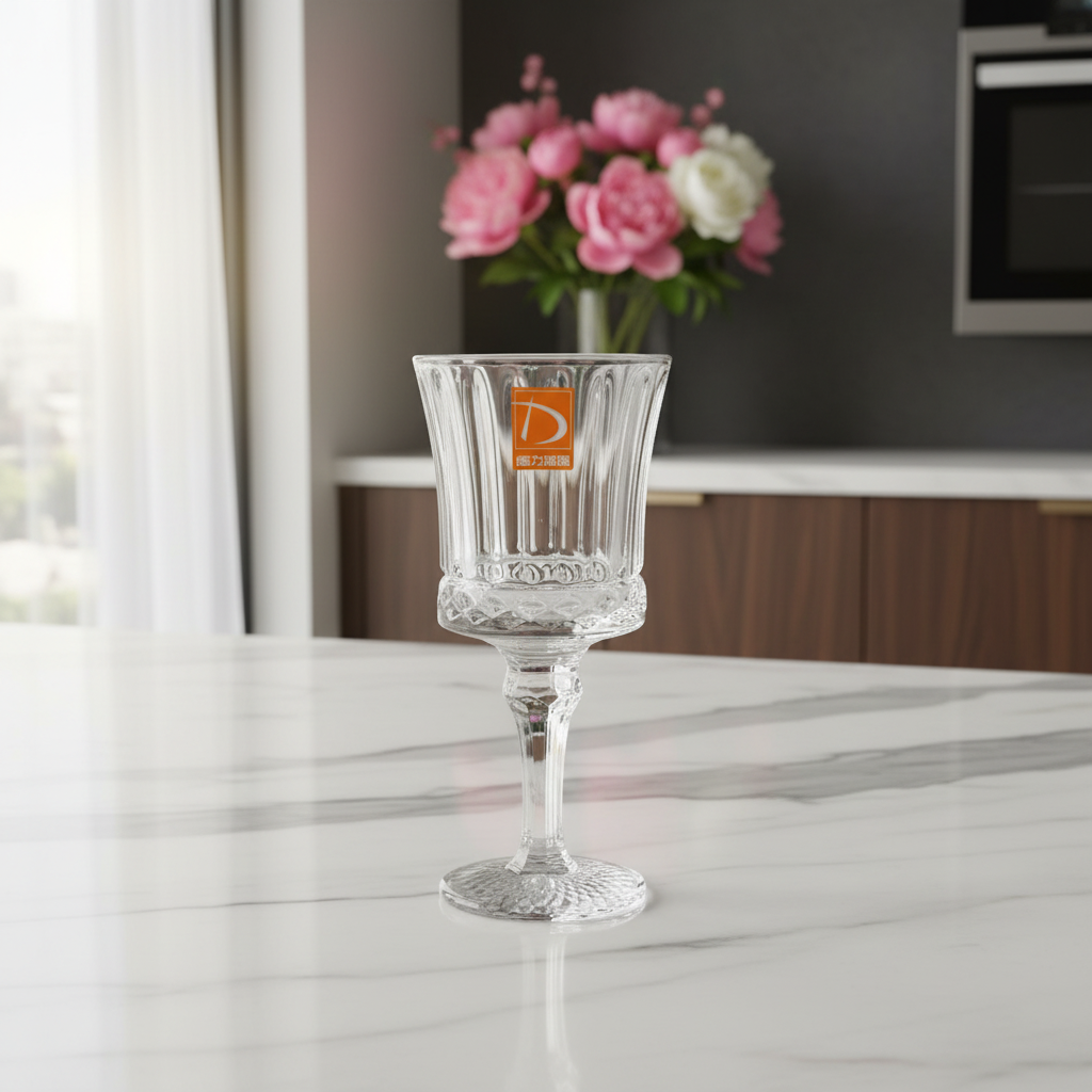 Deli Crystal Footed Stem Glass 160ml | Faceted Ribbed Design |