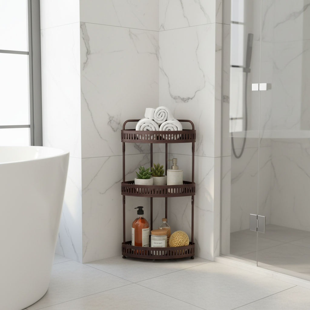 Dark Bronze Metal 3-Tier Corner Rack - 55×25×30cm