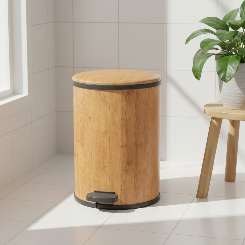 Wood Finish Plastic Pedal Dustbin – 35×25cm
