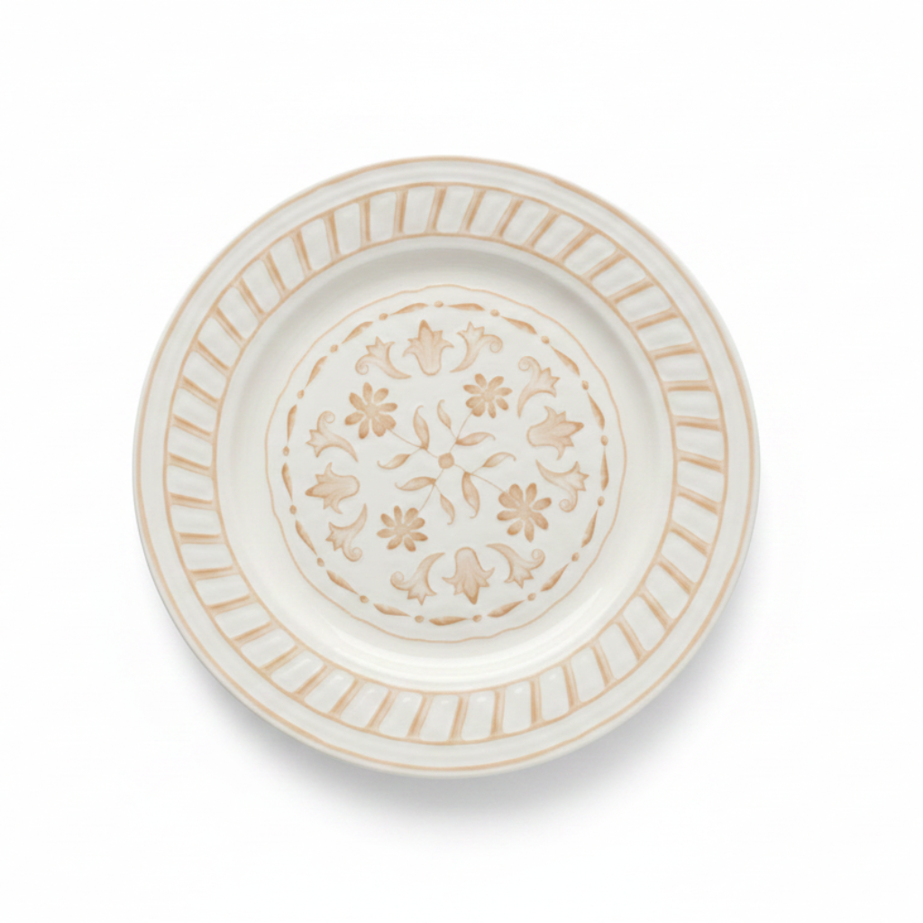 Luhpar White & Gold Round Ceramic Serving Plate - 12 Inch