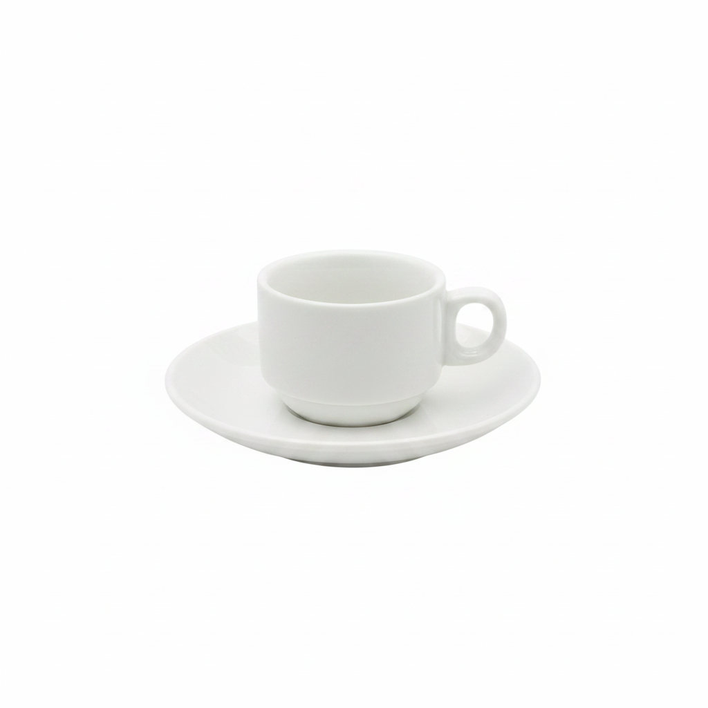 Porceletta White Ceramic Cup & Saucer Set — 80ml