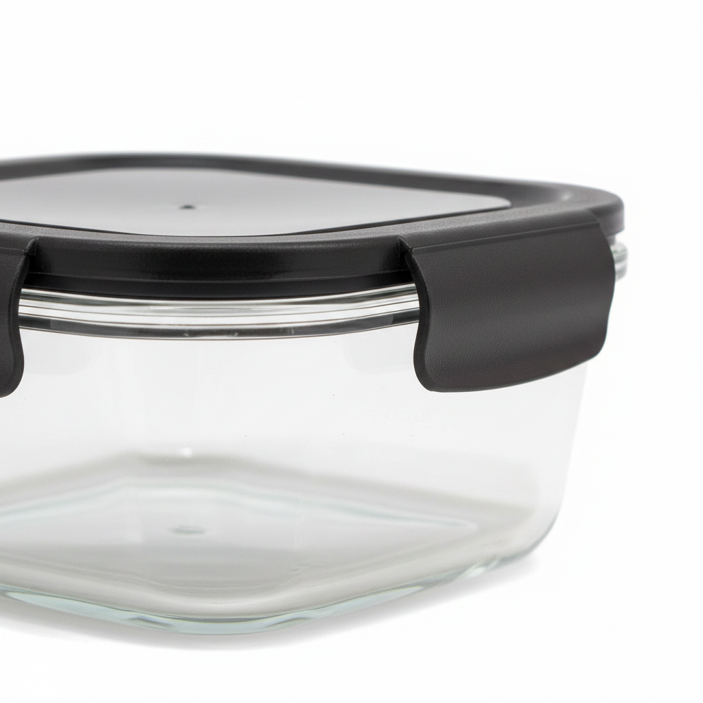 Spanis Home Glass Lunch Box with Black Plastic Clip Lock Lid — 800ml
