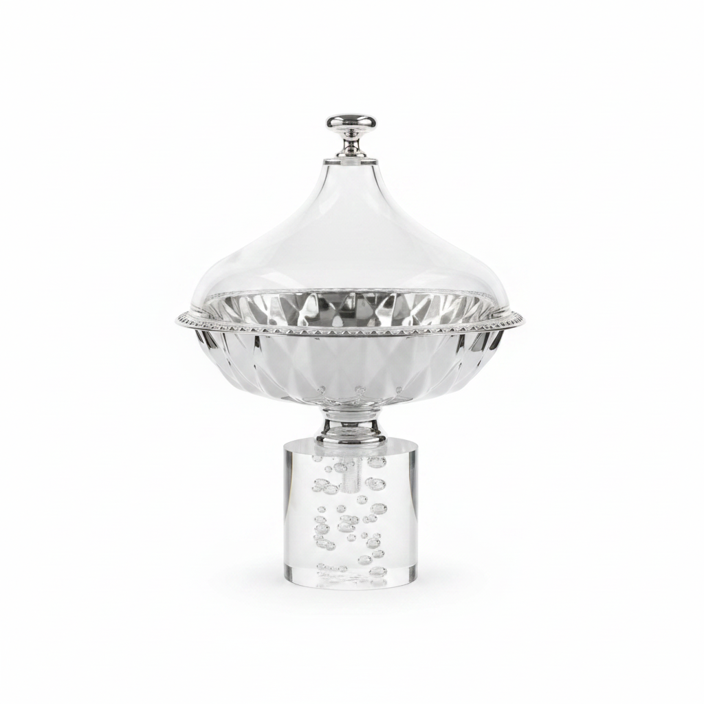 Acrylic Footed Silver Candy Bowl with Acrylic Dome Lid - 20×15 cm