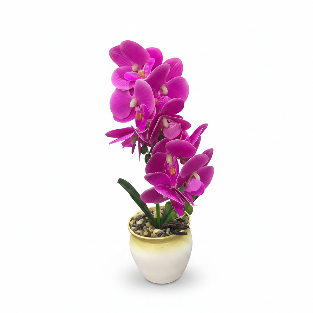 Artificial Phalaenopsis Orchid Plant in Plastic Pot - 36cm - White / Orange / Purple / Coral
