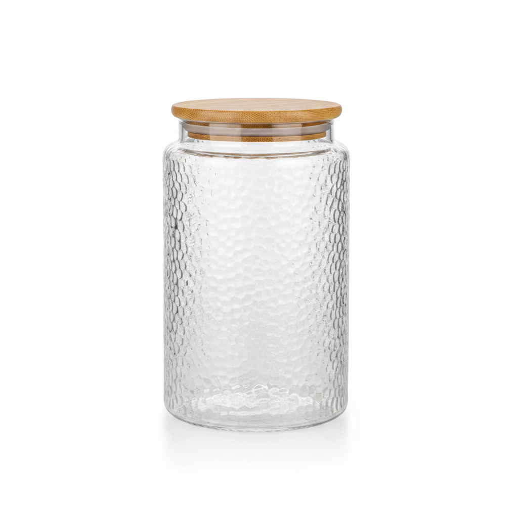 Textured Glass Jar with Bamboo Lid - 800ml / 1000ml
