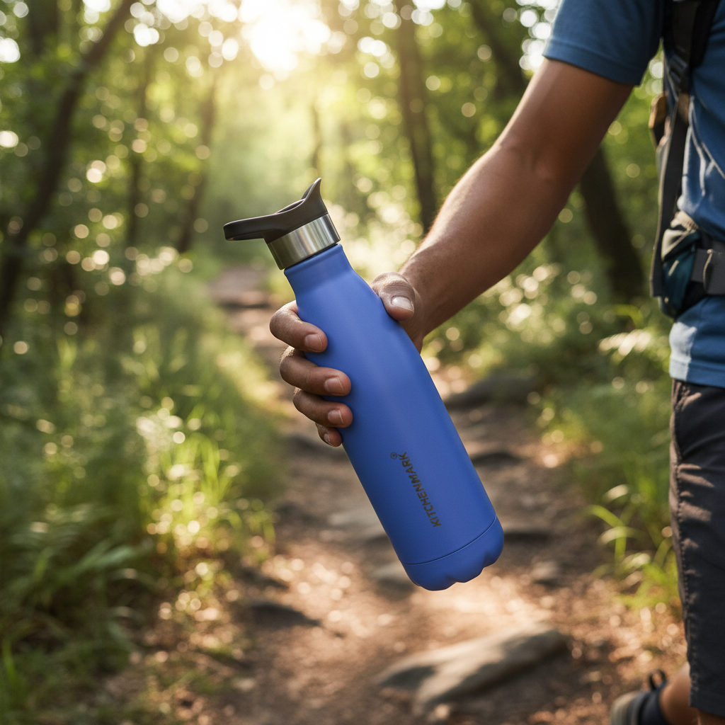 Kitchen Mark Stainless Steel Vacuum Insulated Water Bottle - 500ml - Blue / Olive Green