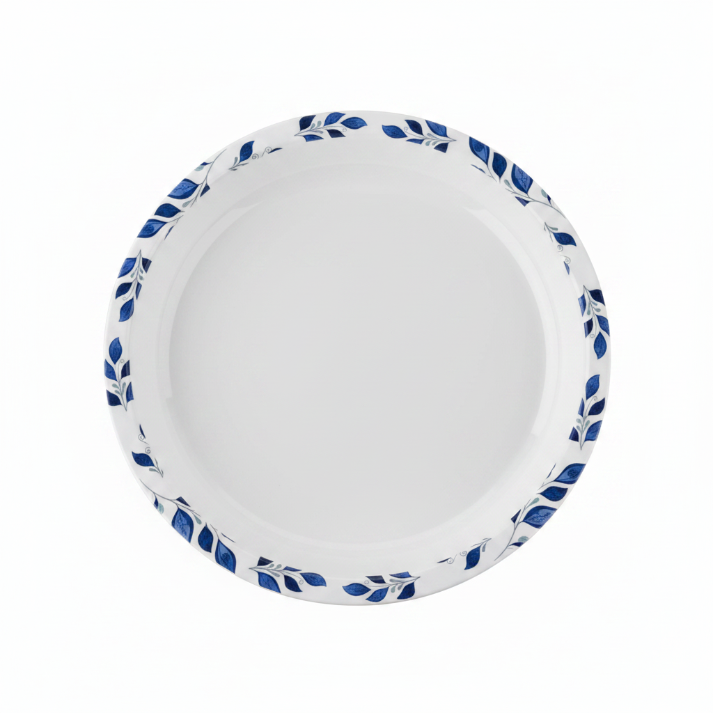 Henlee White & Blue Melamine Round Serving Tray – 14 Inch