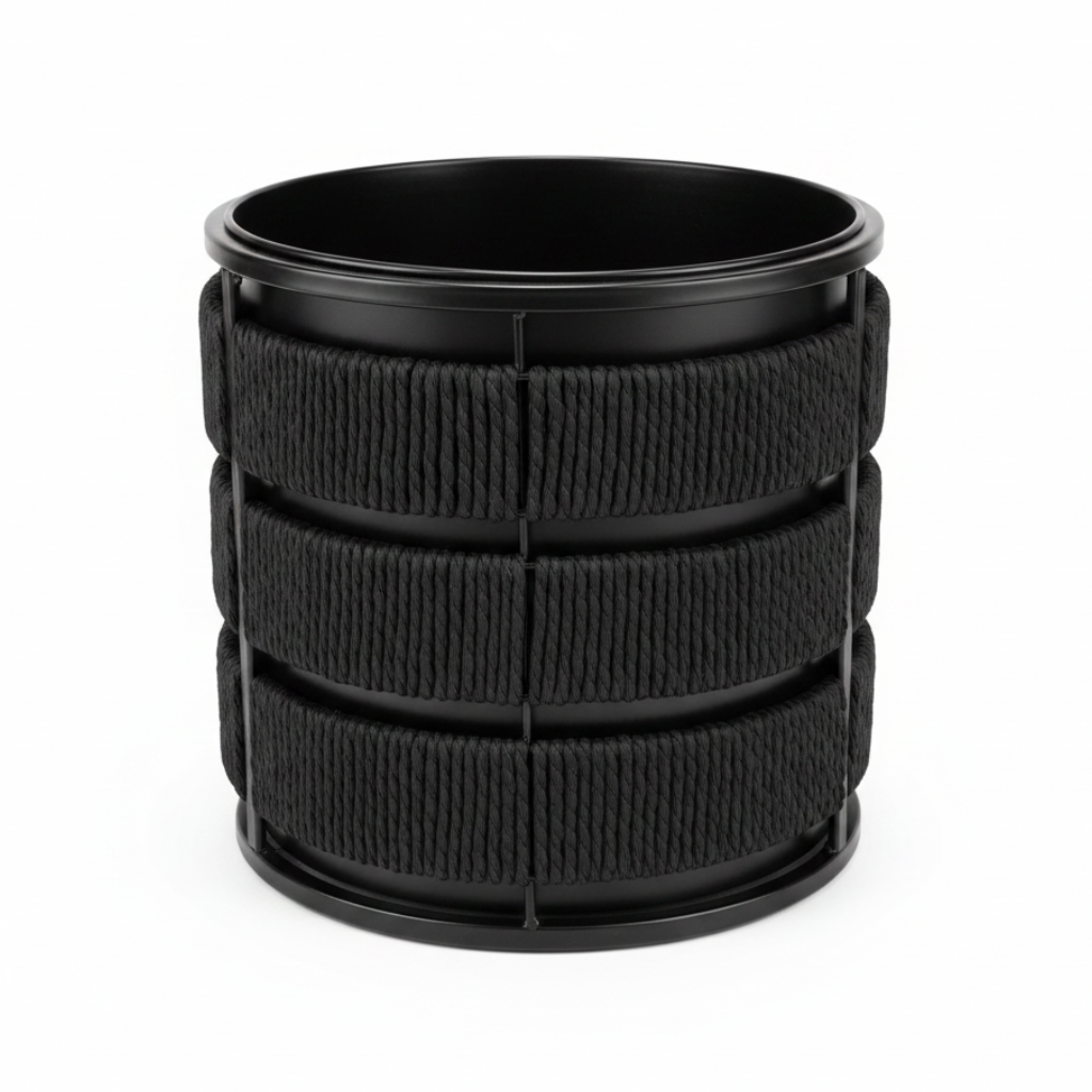 Amin Black Metal Planter Pot with Woven Rope Texture - 26×26cm / 24×24cm