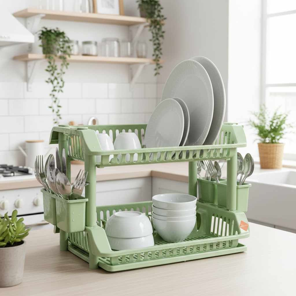 Phoenix Light Green 2-Layer Dish Drying Rack – 36×52×36cm