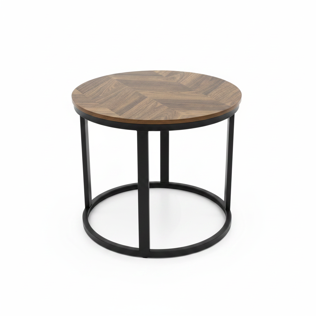 Brown Wood & Black Metal Frame Round - 40×50cm