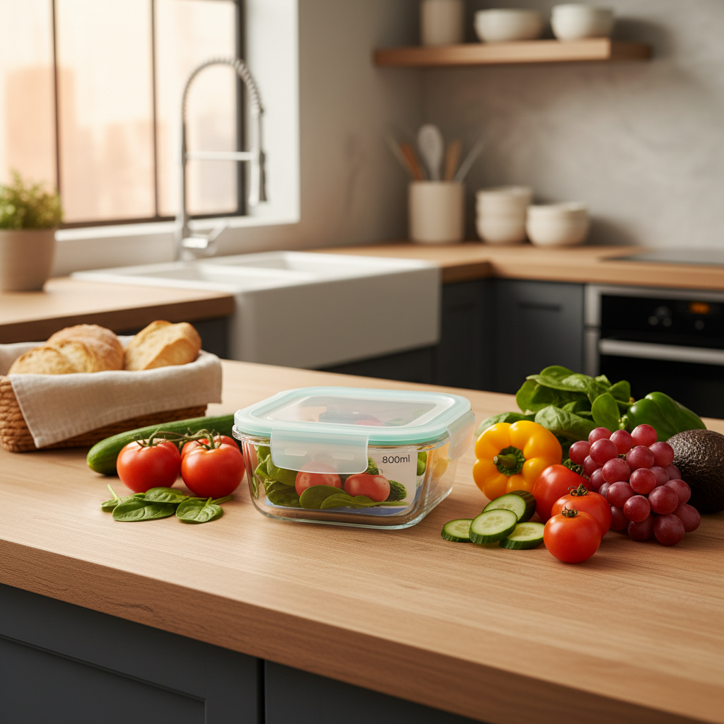 Spanis Home Square Glass Lunch Box with Airtight Clip Lid - 800ml