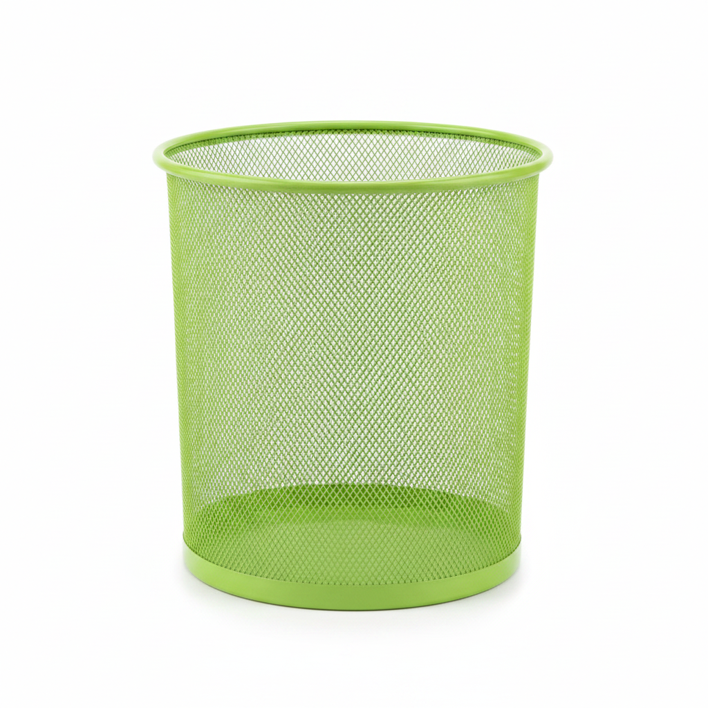 Green Metal Mesh Dustbin - 28×26 cm