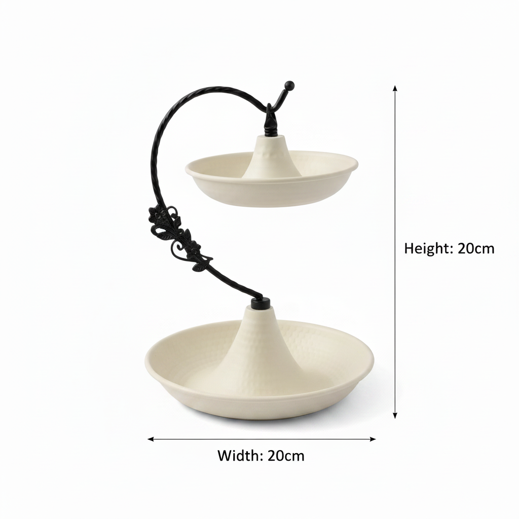 Cream Round 2-Tier Metal Serving Tray - 20 × 20 × 15 cm
