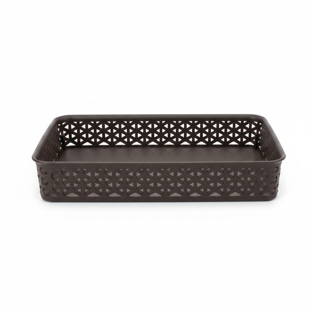 Exclusive Multipurpose Plastic Basket Tray - 35×26cm - Dark Brown / White