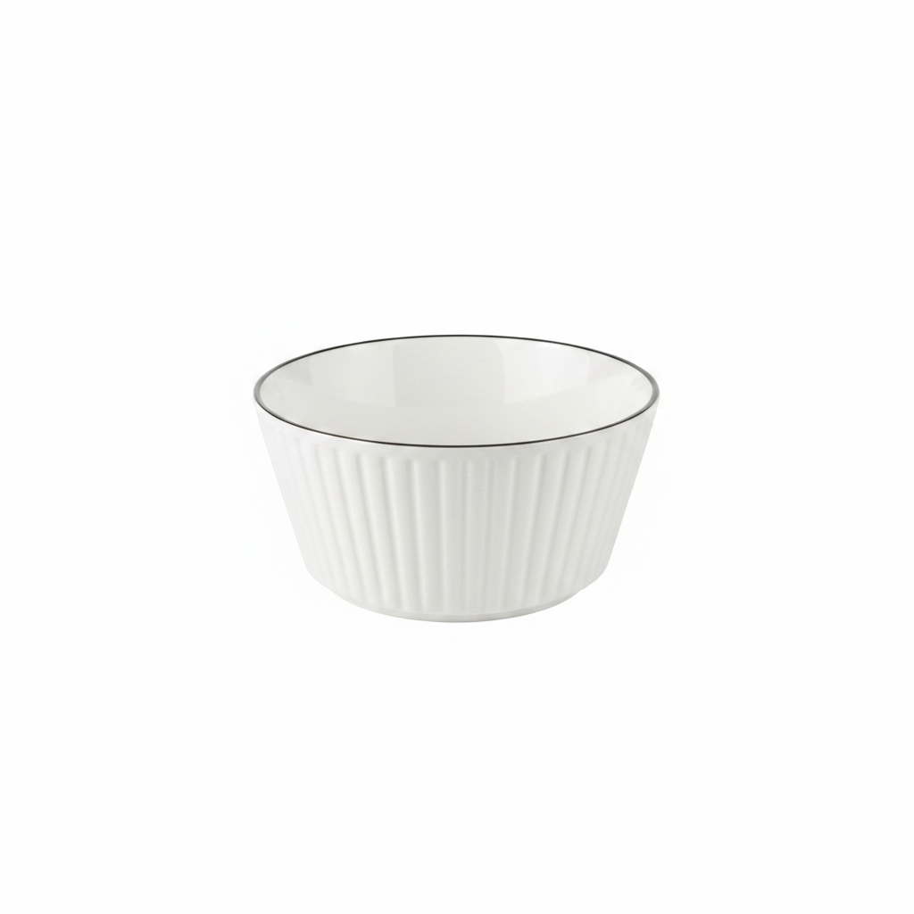 Spanis Home White Ceramic Ribbed Bowl with Silver Rim – 5 Inch