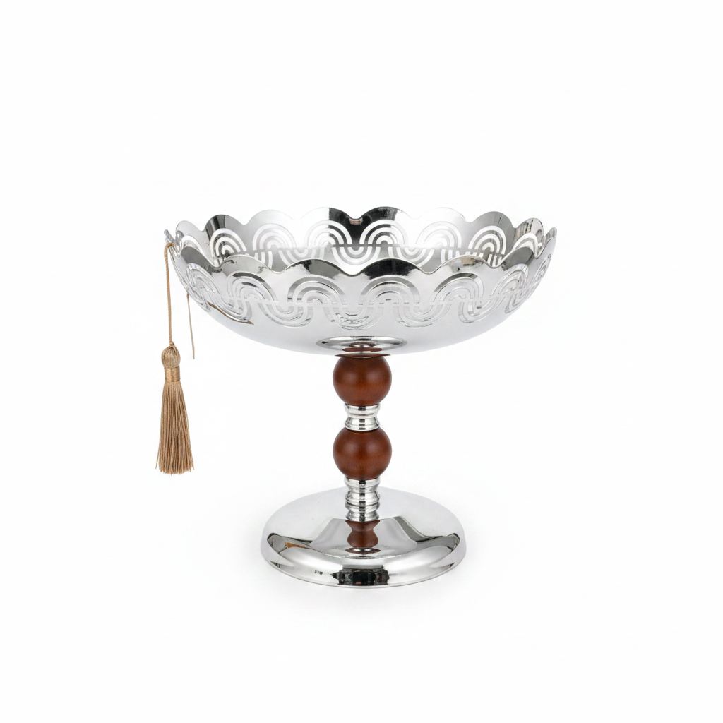 Silver & Brown Metal Footed Candy Bowl - 24×25 cm