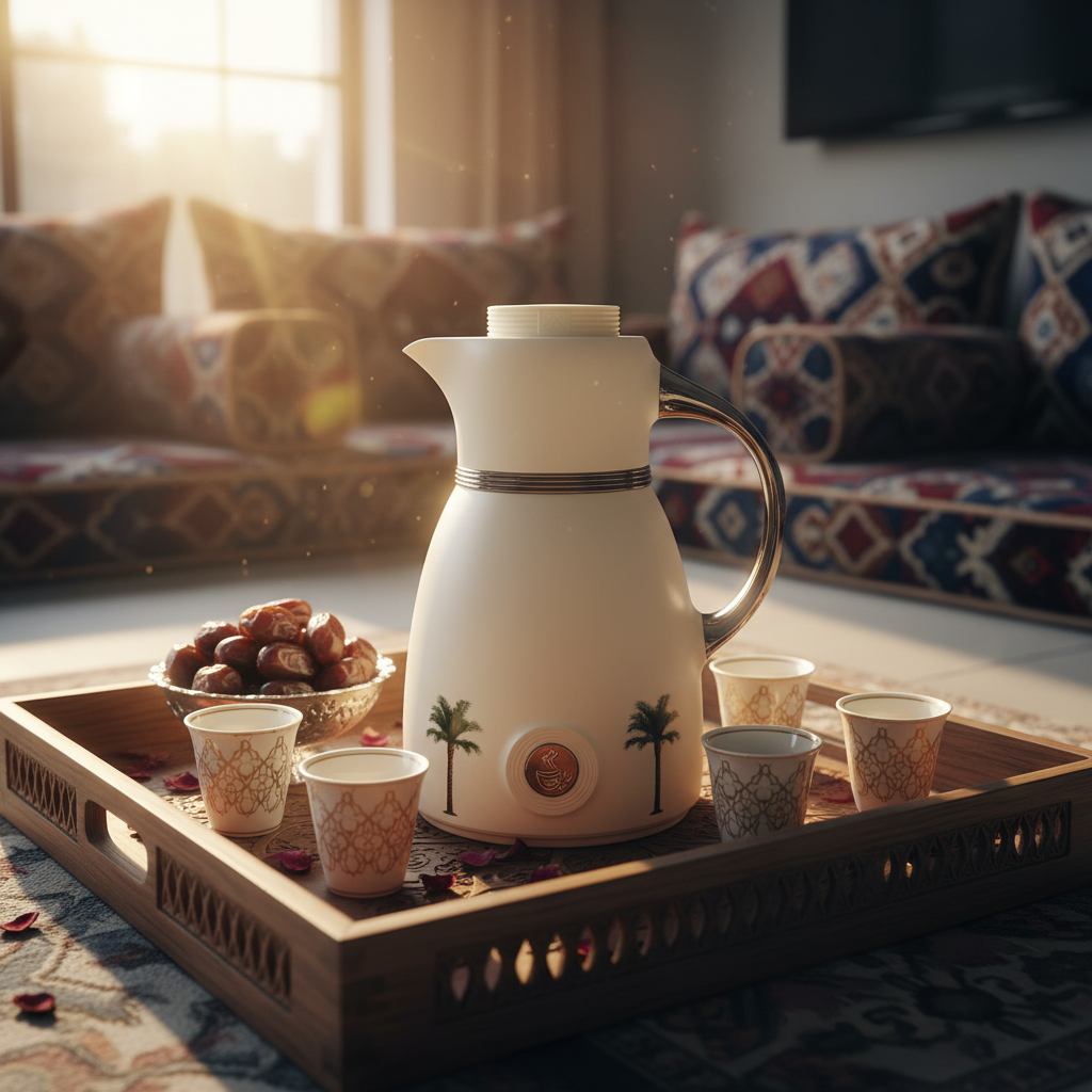 Bytix White Vacuum Flask | Palm Tree Design | 1 Litre