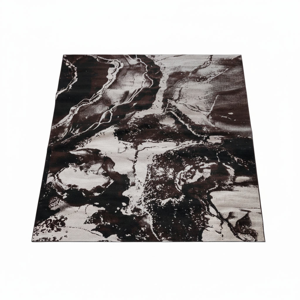 Kirstal Brown & White Polyester Abstract Marble Carpet Made in Turkey - 300 x 400 cm
