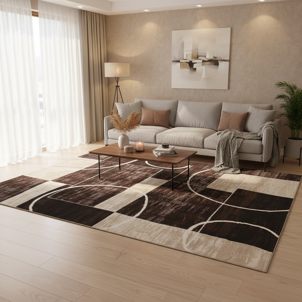 Harmony Kristal polyester Carpet – Brown & Dark Vizon Made in Turkey - 200×290 cm