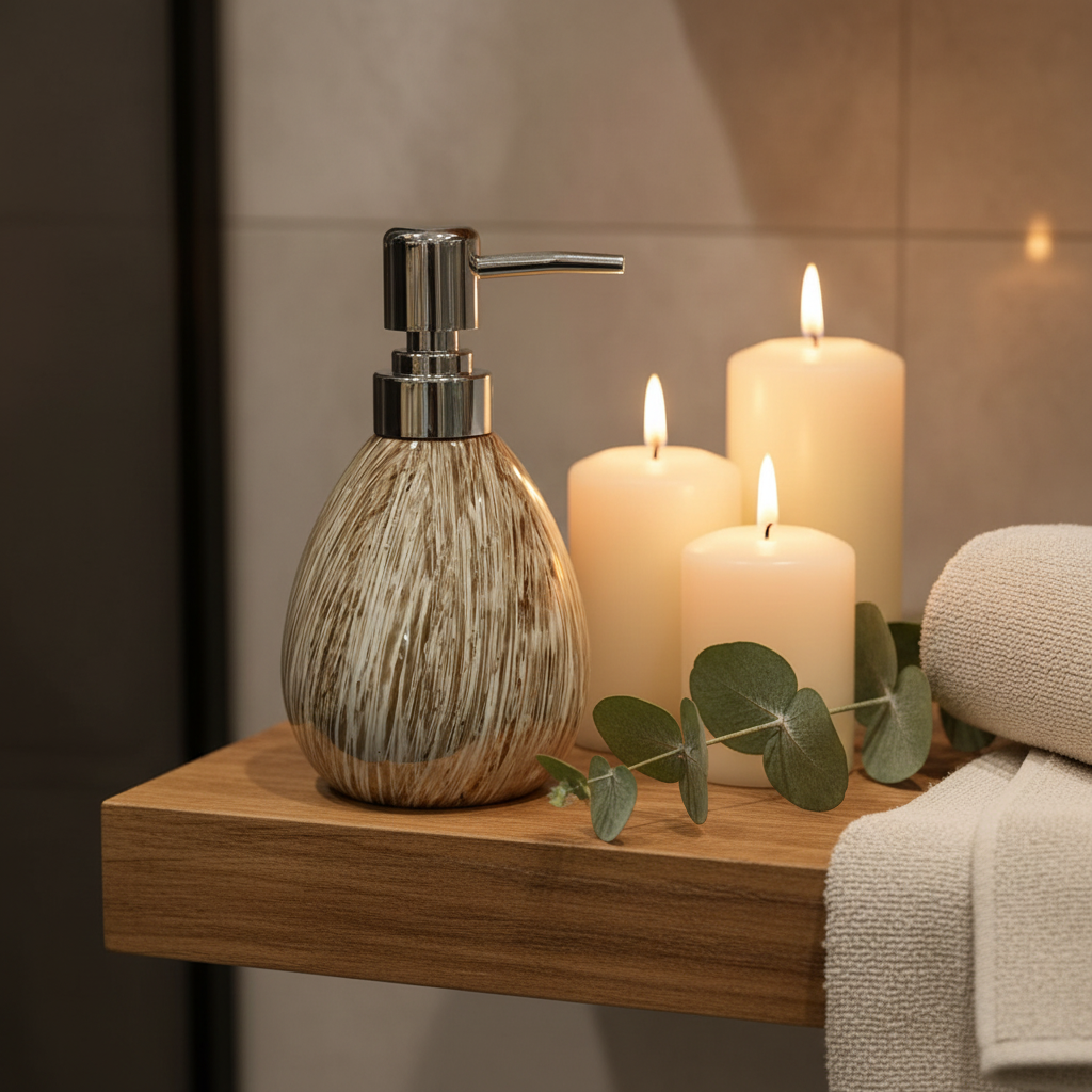 Golden Brushstroke Ceramic & Plastic Liquid Soap Dispenser – 400ml